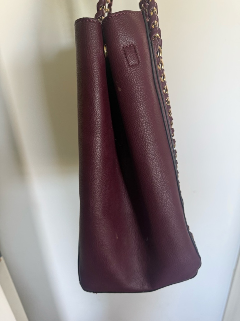 Andrew Marc New York Burgundy Leather Tote Chain Strap Shoulder Bag Large - Picture 5 of 10